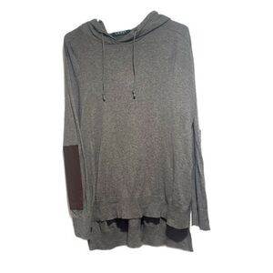 Lauren Ralph Lauren Leather Patch Gray Drawstring Hoodie